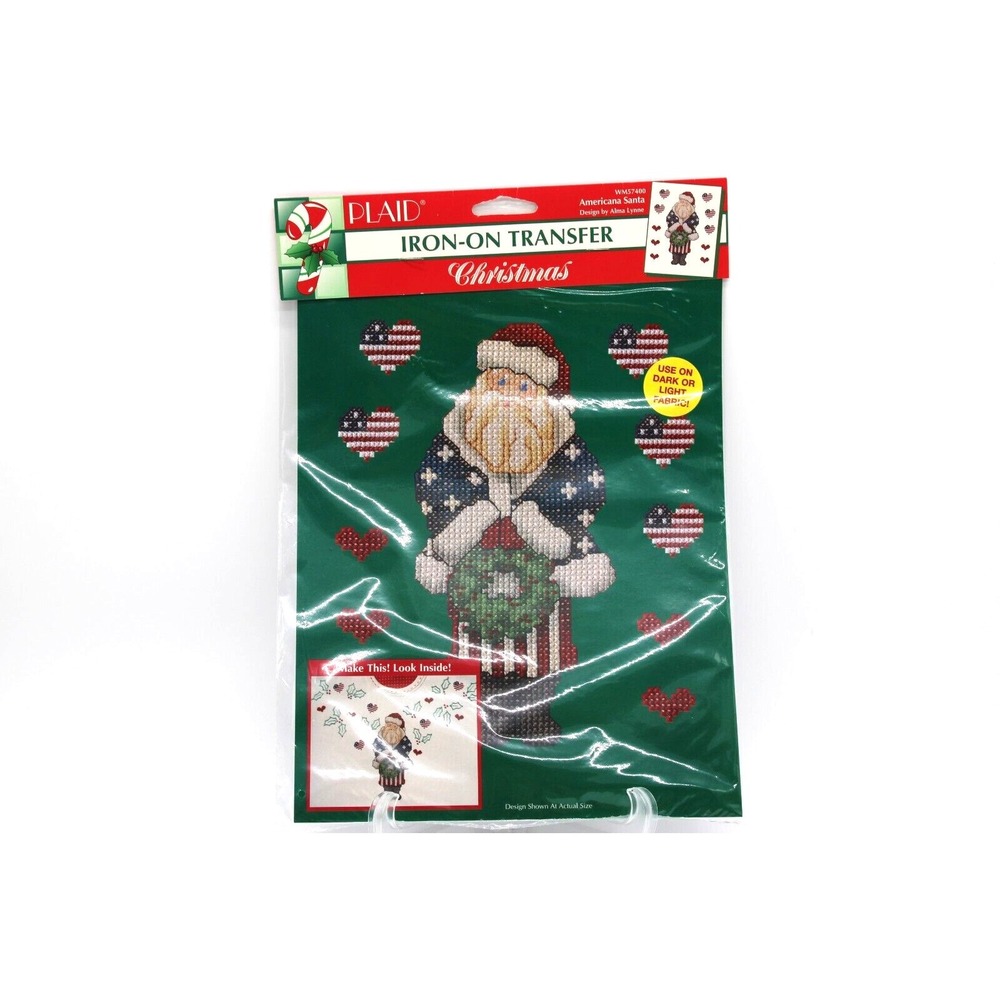 VTG Americana Santa Christmas Iron On Transfer 1995 Plaid WM57400 Patriotic NEW